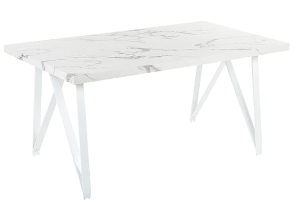 Matbord Vit Marmoreffekt MDF Bordsskiva 160 x 90 cm Kryssben i Metall Köksbord Modern Design