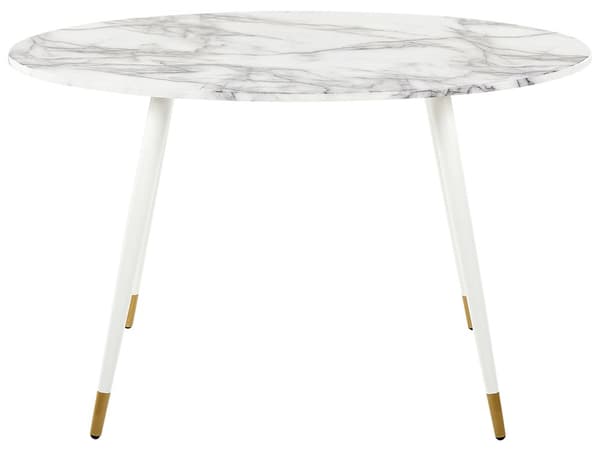 Spisebord Marmoreffekt Hvit MDF Metallben 120 x 70 cm Glanset Oval Glamour