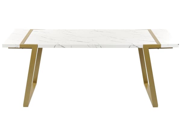 Matbord Marmoreffekt MDF 90 x 200 cm Bordsskiva Metall Guldben 6-sits Rektangulär Glamour