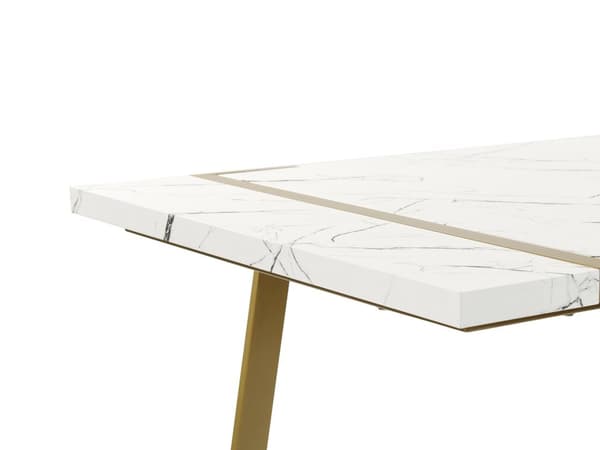 Matbord Marmoreffekt MDF 90 x 200 cm Bordsskiva Metall Guldben 6-sits Rektangulär Glamour