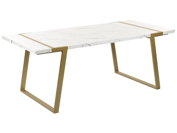 Matbord Marmoreffekt MDF 90 x 200 cm Bordsskiva Metall Guldben 6-sits Rektangulär Glamour