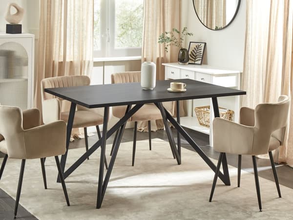 Ruokapöytä musta 140 x 76 x 80 cm MDF rauta neljälle suorakulmainen moderni industriaalinen