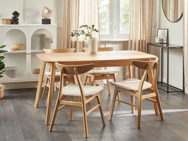 Spisebord i lyst tre 150/190 x 90 cm med uttrekksplate treben skandinavisk minimalistisk stil