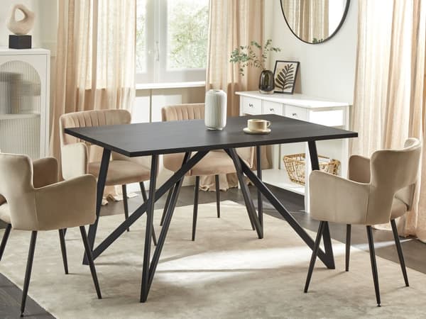 Spisebord Sort MDF 140 x 180 cm Bordplade Metal Ben 4 Personers Rektangulær Industriel Stil