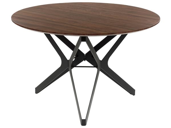 Rundt Spisebord Mørkt Træ med Sort MDF ø120 cm Metal Ben Plade Industriel Stil