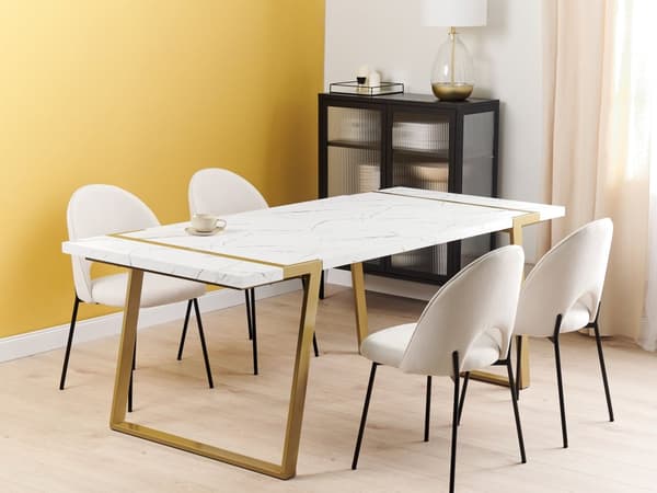 Spisebord Marmoreffekt MDF 90 x 200 cm Bordplade Metal Guldben Rektangulær Glamourøs Stil
