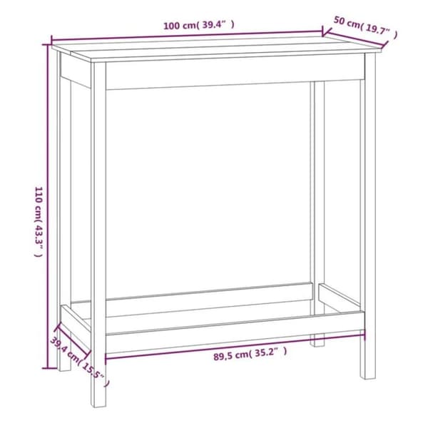 vidaXL Barbord 100x50x110 cm massiv furu