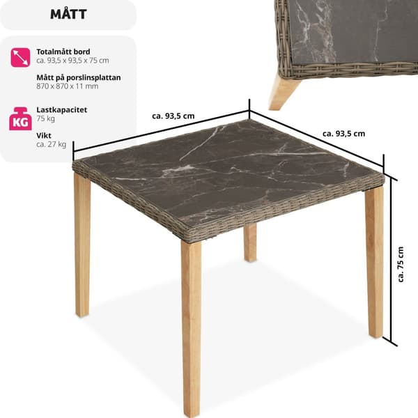 Rottingbord Tarent 93,5x93,5x75cm - natur