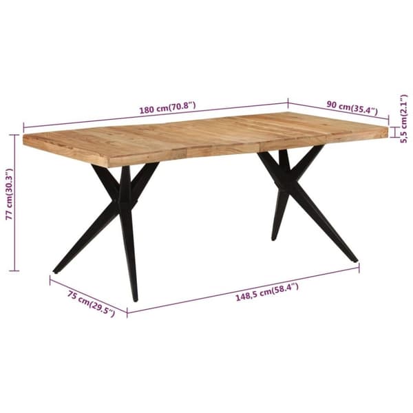 vidaXL Matbord svart 180x90x77 cm massivt akaciaträ