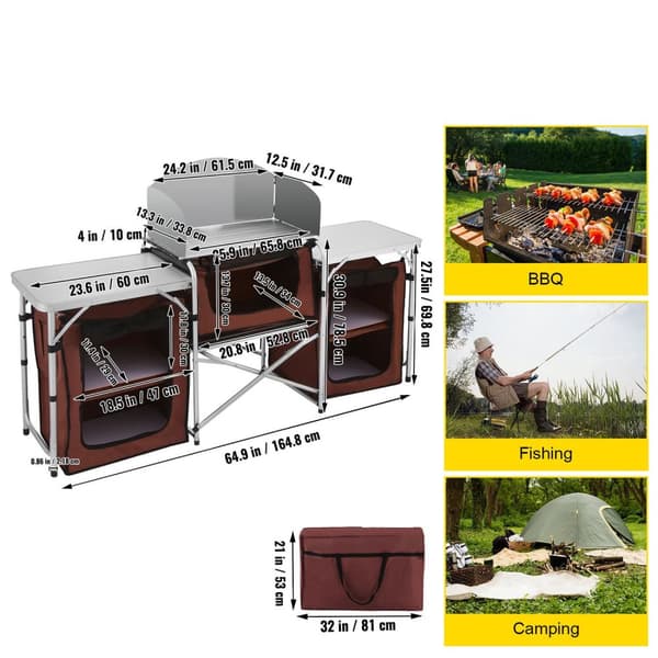 hopfällbar portabel camping utomhus köksbord med vindruta, rymligt utrymme, stabilt och hållbart, lätt att montera