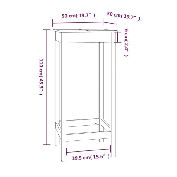 vidaXL Barbord vit 50x50x110 cm massiv furu
