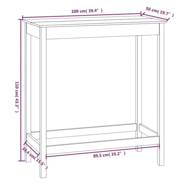 vidaXL Barbord hvit 100x50x110 cm heltre furu