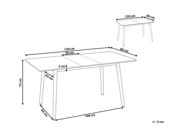 Uttrekkbar Spisebord Hvit Lyst tre 120/150 x 80 cm 4-seters Stue