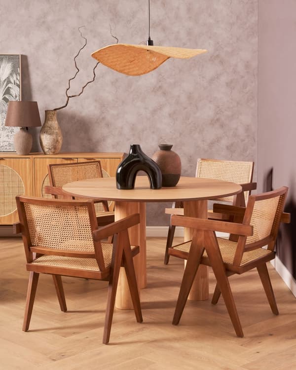 Matbord Ljust trä MDF Bordsskiva Ben i gummiträ ⌀ 120 cm Modern Rustik stil