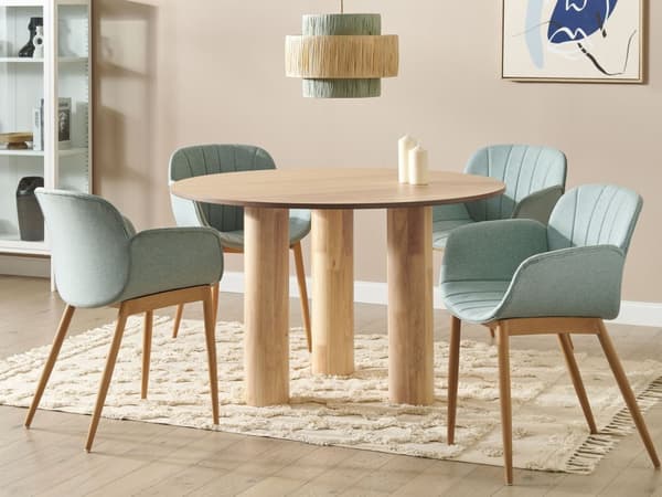 Matbord Ljust trä MDF Bordsskiva Ben i gummiträ ⌀ 120 cm Modern Rustik stil