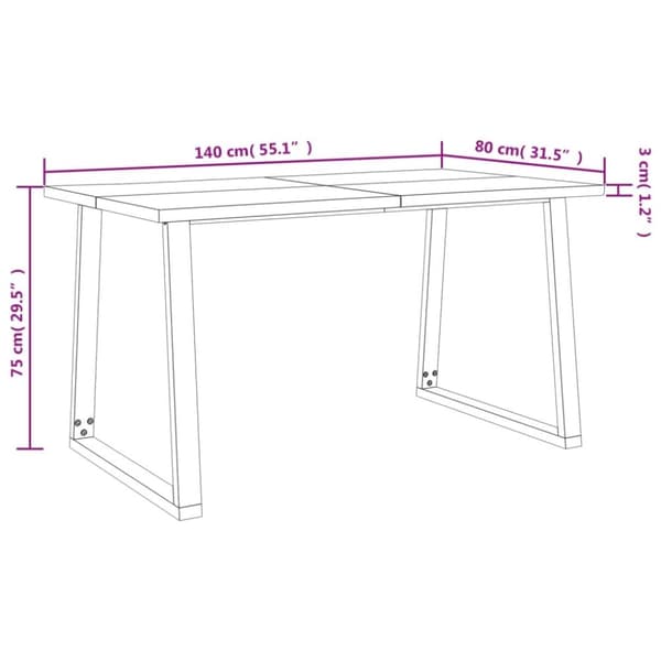 vidaXL spisebord med naturlig kant 140x80x75 cm massivt akacietræ