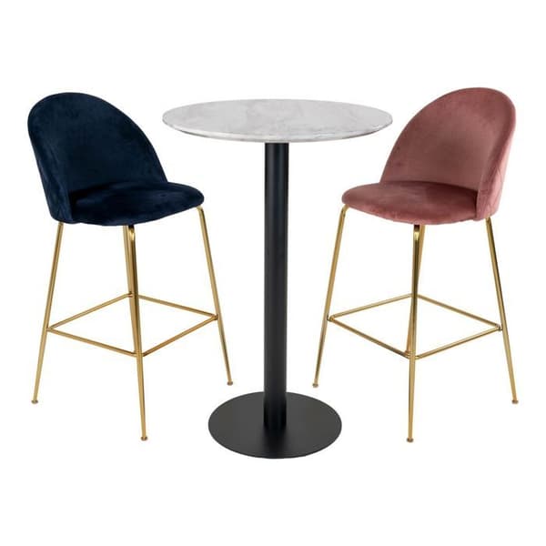 Bolzano barbord, Ø70 cm, marmorutseende, svarta ben, vit.