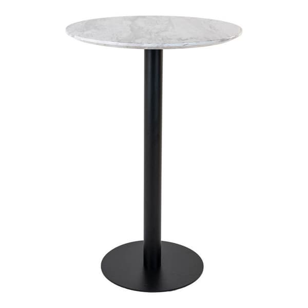 Bolzano barbord, Ø70 cm, marmorutseende, svarta ben, vit.
