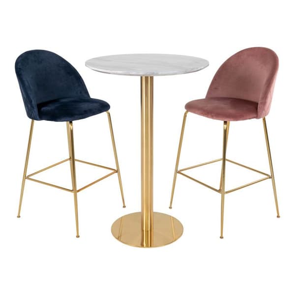 Bolzano Barbord Ø70 cm med marmorlook, ben i mässing, vit.