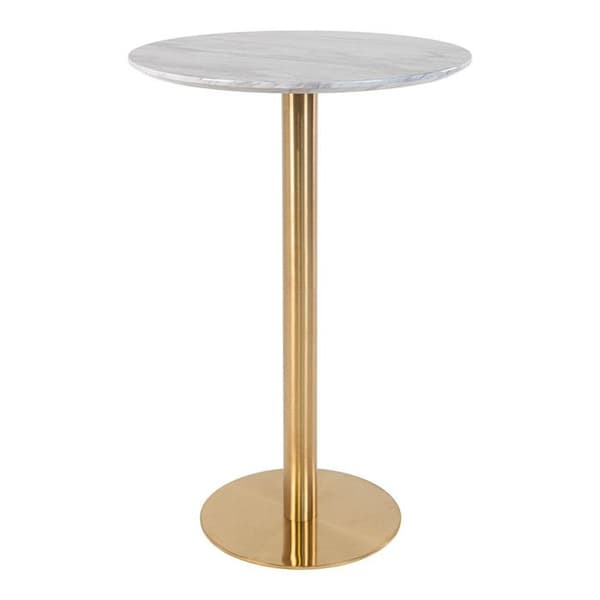 Bolzano Barbord Ø70 cm med marmorlook, ben i mässing, vit.