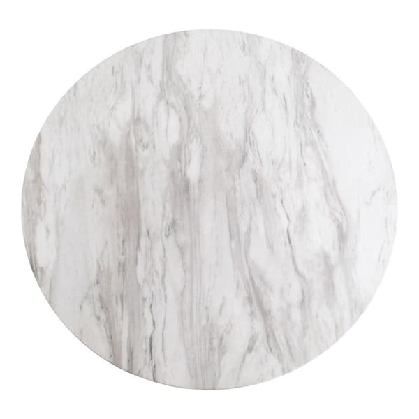 Bolzano Barbord Ø70 cm med marmorlook, ben i mässing, vit.