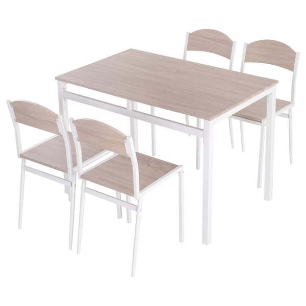 Rootz Spisestuesæt - 5-delt - Spisebord - Spisestuestol - 1 bord - 4 stole - MDF - Metal - Grå - Hvid -