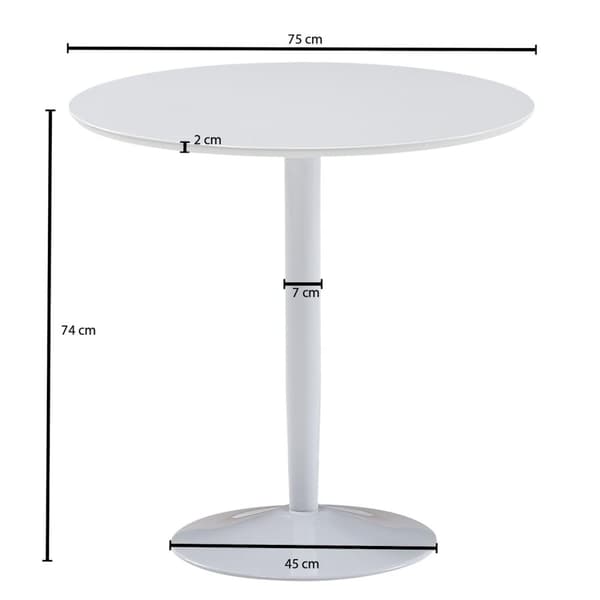 Rootz spisebord rundt 75x75x74 cm Lille køkkenbord hvid højglans - Rundt spisebord 2 personer - Moderne morgenbord køkken - Lille spisebord