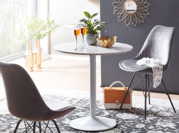 Rootz spisebord rundt 75x75x74 cm Lille køkkenbord hvid højglans - Rundt spisebord 2 personer - Moderne morgenbord køkken - Lille spisebord