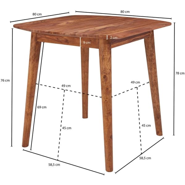 Rootz rumsmatbord Sheesham 80x78x80 cm massivt träbord - Designer köksbord trä - Massivt träbord Rustik - Matbord Massivt äkta trä Modernt
