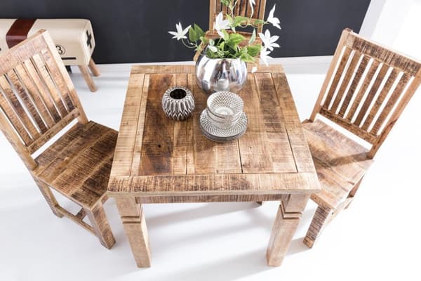 Rootz-pöytä 80 x 80 x 76 cm Mango massiivipuinen neliö - Maalaismainen pöytä - Design puinen ruokapöytä 4 hengelle aitoa puuta