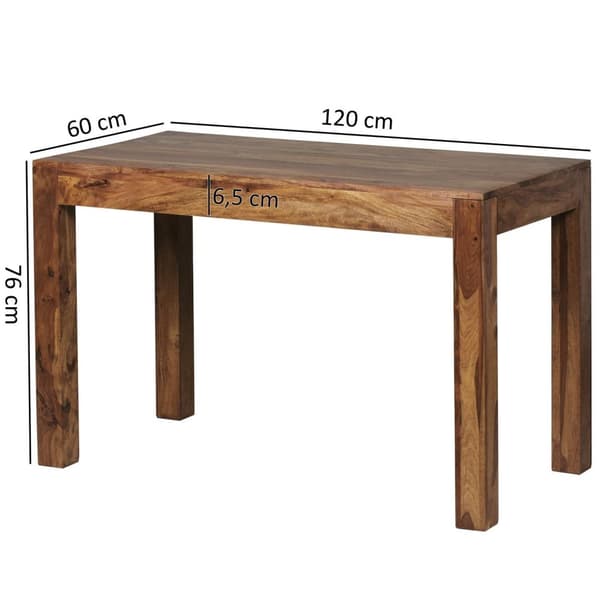 Rootz ruokapöytä massiivipuuta sheesham 120 cm ruokapöytä puinen pöytä design keittiöpöytä maalaistyylinen tummanruskea
