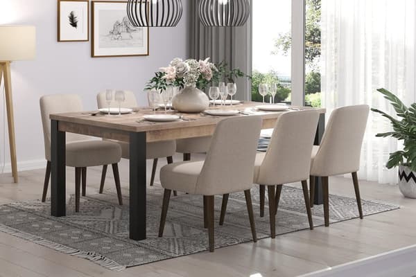 Rootz Stylish Wooden Dining Table - Furniture - Table Piece - Creation - Brown & Black - 200 x 77 x 100 cm