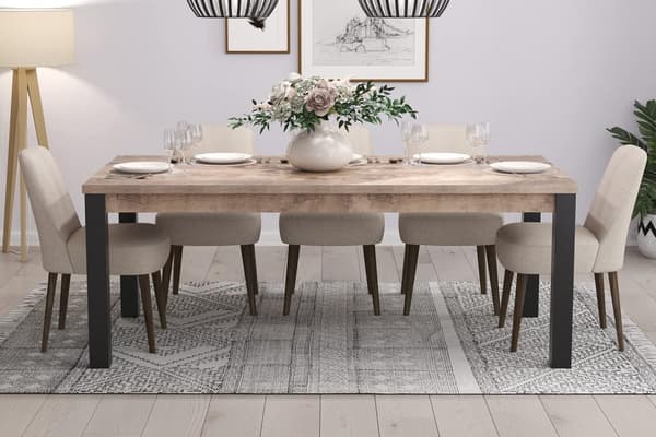 Rootz Stylish Wooden Dining Table - Furniture - Table Piece - Creation - Brown & Black - 200 x 77 x 100 cm