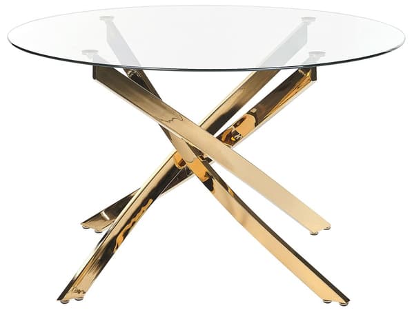 Spisebord guld metalben glasplade rund ⌀120 cm til 4 personer moderne design