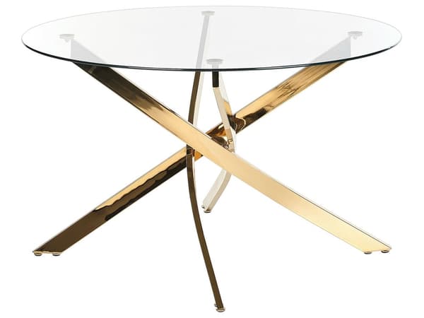 Spisebord guld metalben glasplade rund ⌀120 cm til 4 personer moderne design