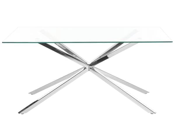 Spisebord sølv metalben glasplade 160 x 90 cm til 4 personer moderne design