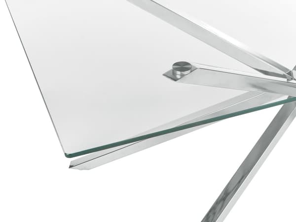 Spisebord sølv metalben glasplade 160 x 90 cm til 4 personer moderne design