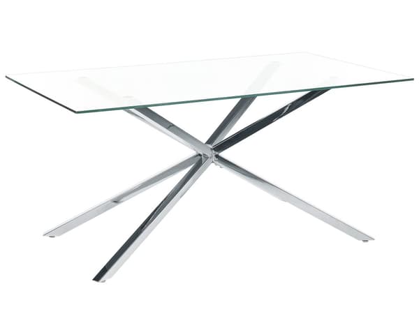 Spisebord sølv metalben glasplade 160 x 90 cm til 4 personer moderne design