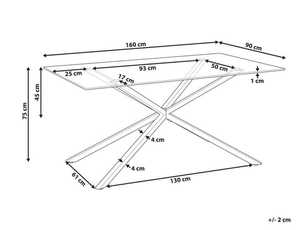 Ruokapöytä kirkas kulta 160 x 90 x 75 cm karkaistu lasitaso teräsjalat 4 hengelle suorakulmainen