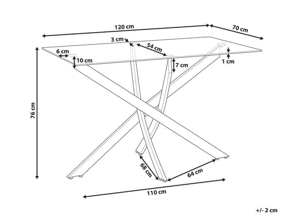 Ruokapöytä kirkas kulta 120 x 70 x 76 cm karkaistu lasitaso rautajalat 4 hengelle suorakulmainen