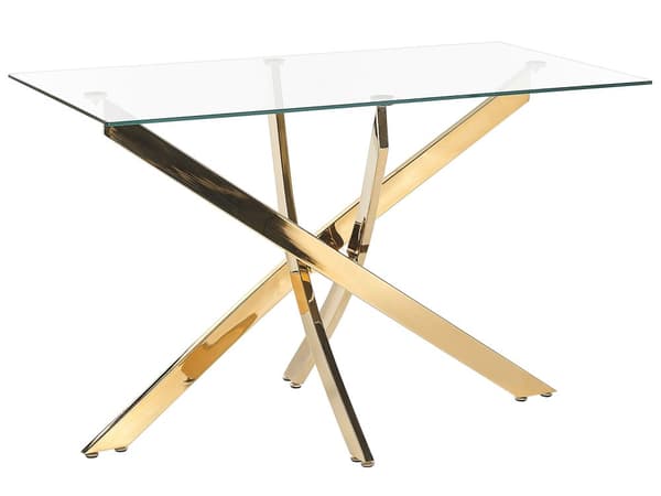 Matbord Guld Härdad Glasskiva Rektangulär 120 x 70 cm Kryssben Modern Design