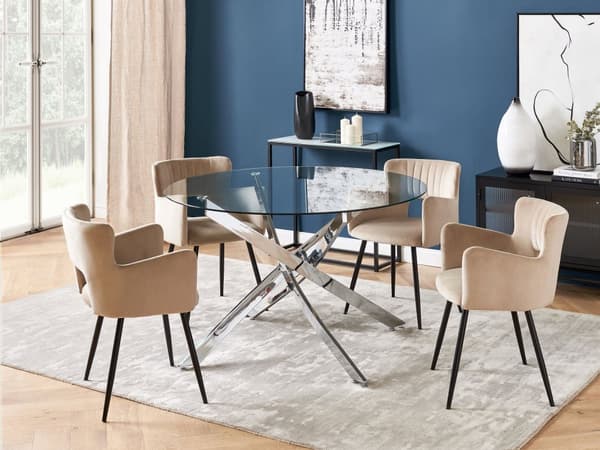 Spisebord med sølvfarget herdet glassplate rund ⌀ 120 cm 4 personer Moderne design