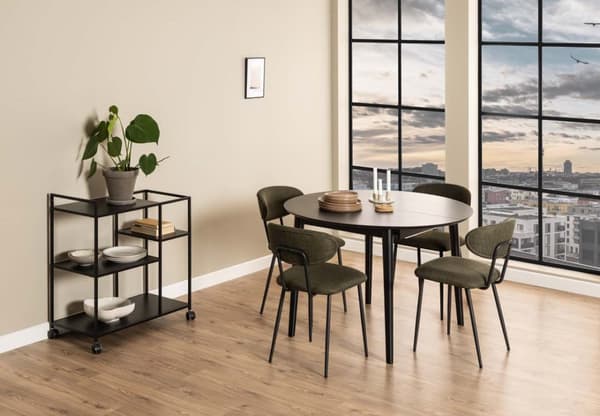 Montreux spisebord Ø115/154cm inkl. tilleggsplater svart.