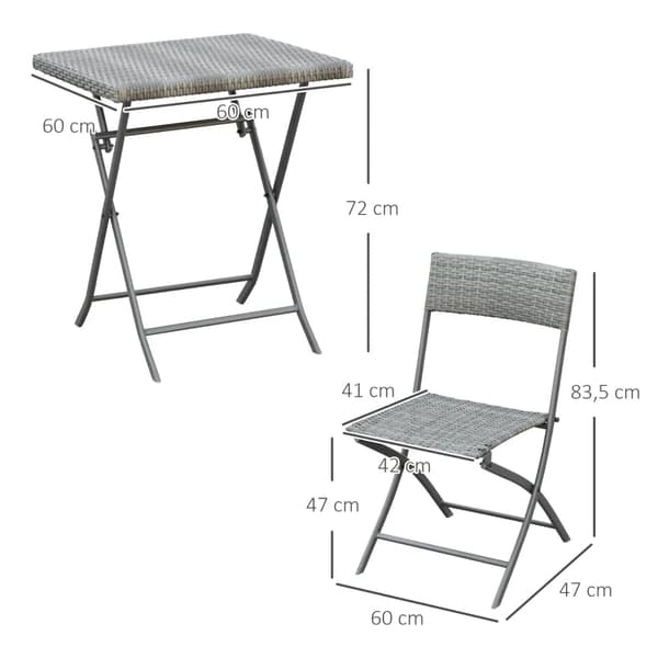Rootz Polyrattan Bistrosæt - Til 2 personer - Siddegruppe - Rattan Havemøbelsæt - Grå - 60L x 60B x 72H cm