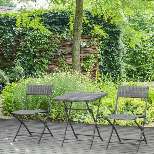 Rootz Polyrattan Bistrosæt - Til 2 personer - Siddegruppe - Rattan Havemøbelsæt - Grå - 60L x 60B x 72H cm