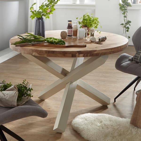 Rootz Spisebord - Rundt Spisebord - Massivt træ Acacia - Træ Spisebord - Køkkenbord - Brun/Hvid - Ø 120 cm