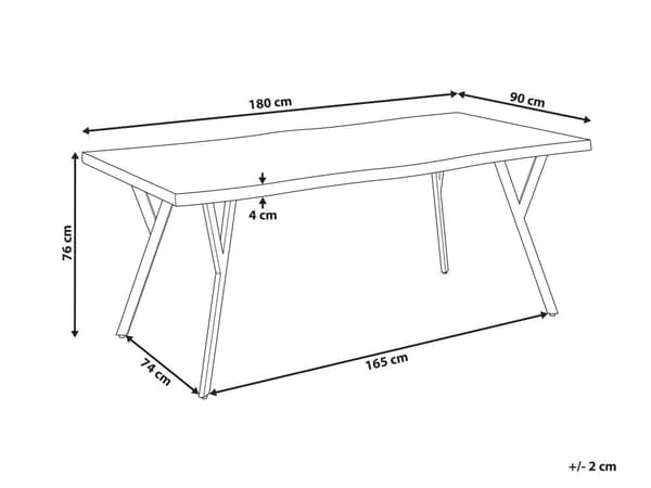 Ruokapöytä vaalea puu 180 x 90 cm MDF-levy teräsjalat suorakulmainen kuudelle moderni