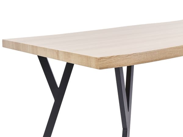 Ruokapöytä vaalea puu 180 x 90 cm MDF-levy teräsjalat suorakulmainen kuudelle moderni