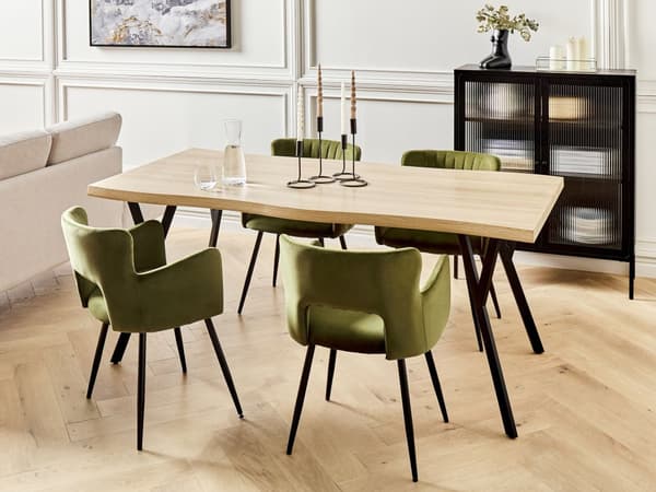 Ruokapöytä vaalea puu 180 x 90 cm MDF-levy teräsjalat suorakulmainen kuudelle moderni