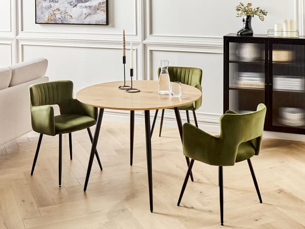 Runt Matbord Ljust Trä MDF Bordsskiva Metall Stål Ben 100 cm 4 Personer Köksmöbler Matsal